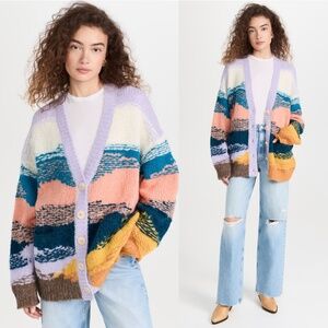 MOTHER The Long Drop Stripe Alpaca Blend Cardigan Mountain High XL NWT